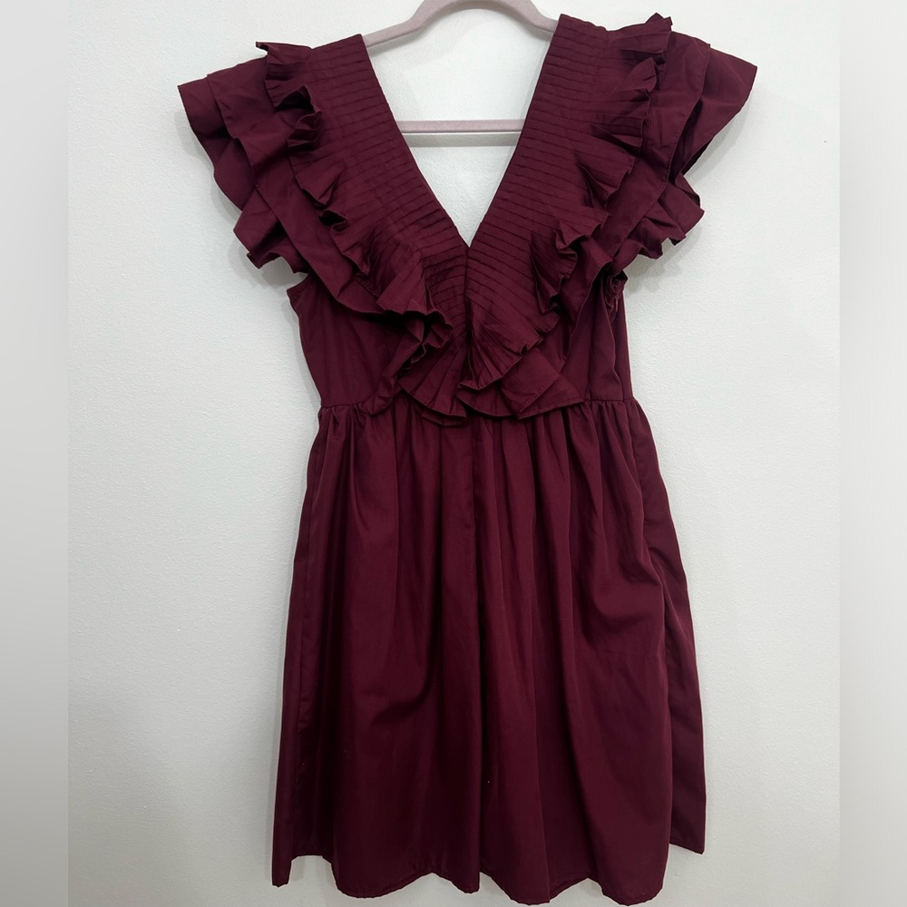Maroon/Burgundy Ruffle Dress